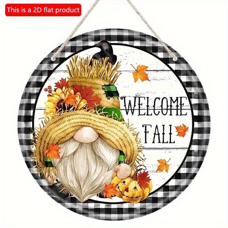 2d Flat 20*20cm, Autumn Home Decoration, Welcome Fall, Dwarf Circular Wooden Logo, Creative Decorative Signs, for Home, Garden, Bedroom, Bar Decor.