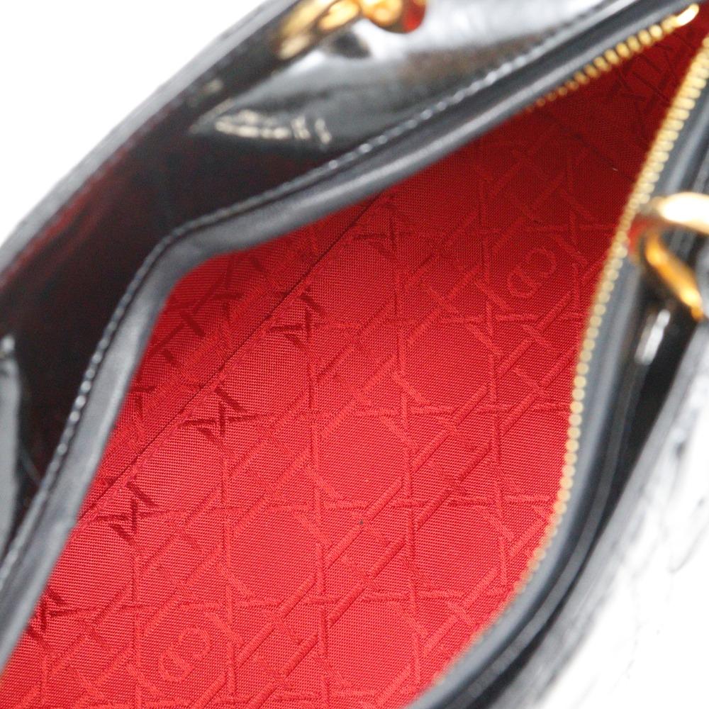 Dior Lady Dior Medium Handbag Canage Black Patent Leather Women Used