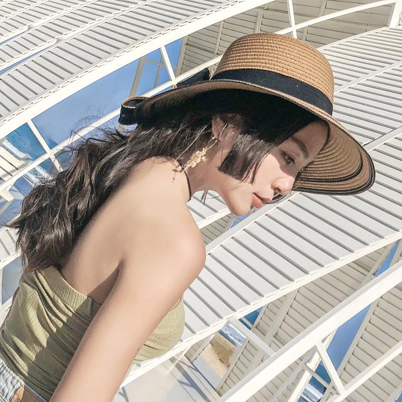 Spring and summer new hat women's woven straw hat bow beach hat summer sun hat sun hat