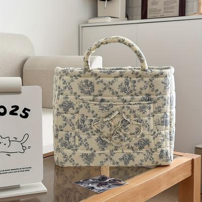 Large-Capacity Fabric Laundry Basket with Handles - Quilted, Portable & Durable Linen Hamper for Home Use, Random Floral Print Design