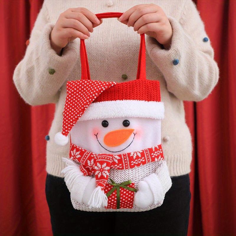 Christmas Gift Tote Bags Set of 3 Festive Cartoon Characters Santa, Snowman, Reindeer with Flip Hat Closure for Holiday Candy, Gifts