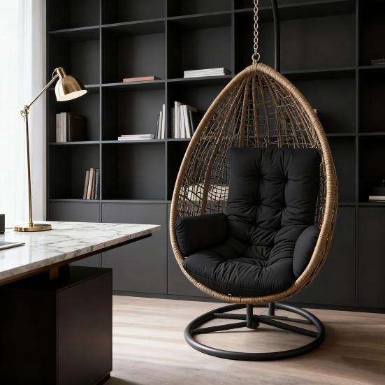 Waterproof Egg Chair Cushion Thicken Patio Hanging Basket Chair Cushion Egg Chair Cushion with Armrests for Indoor Outdoor Basket Swing