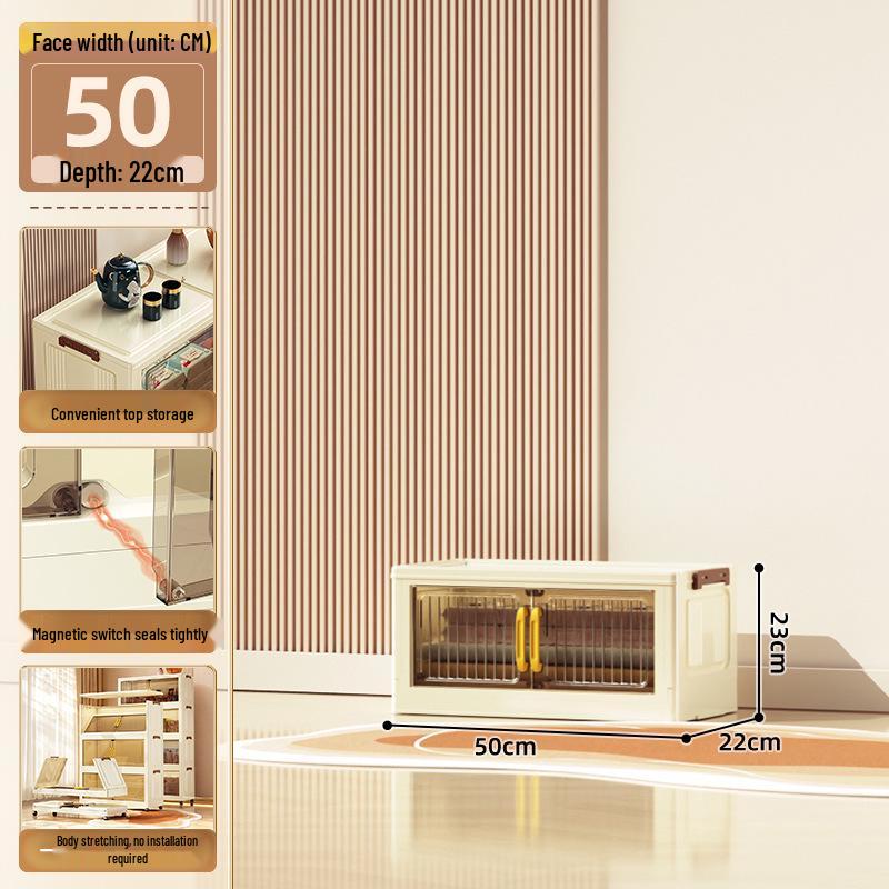 40-60cm Wide Transparent Foldable Double Door Floor Storage Cabinet with Multiple Layers