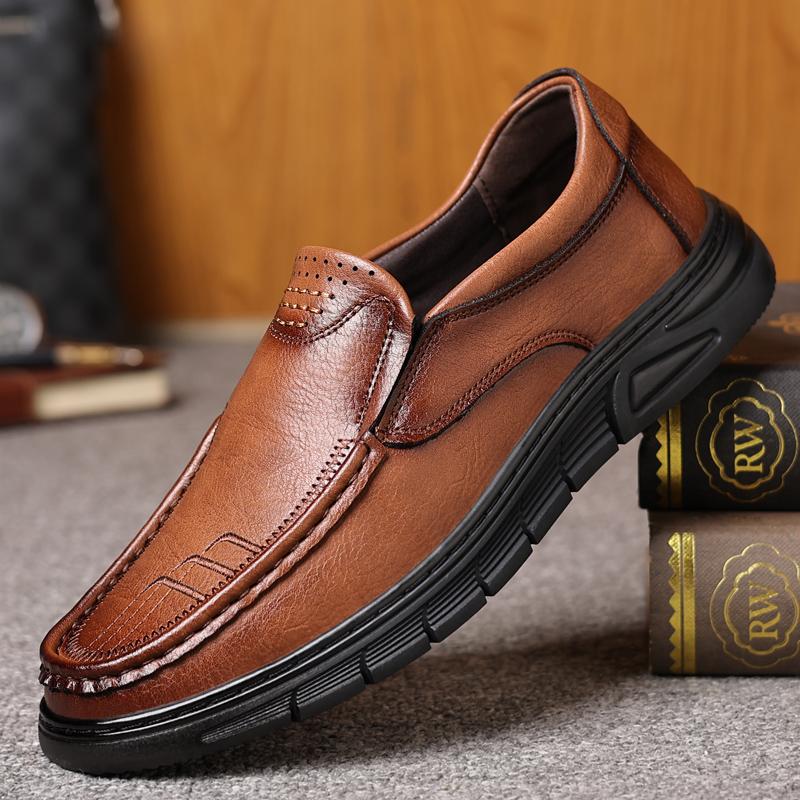 

British Style Men S Business Leather Shoes Casual Non-Slip Large Size Elegant Middle-Aged And Elderly Black Leather Shoes For Me 38 коричневий