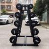 Fixed Rubber-Coated Barbell Set with Storage Rack