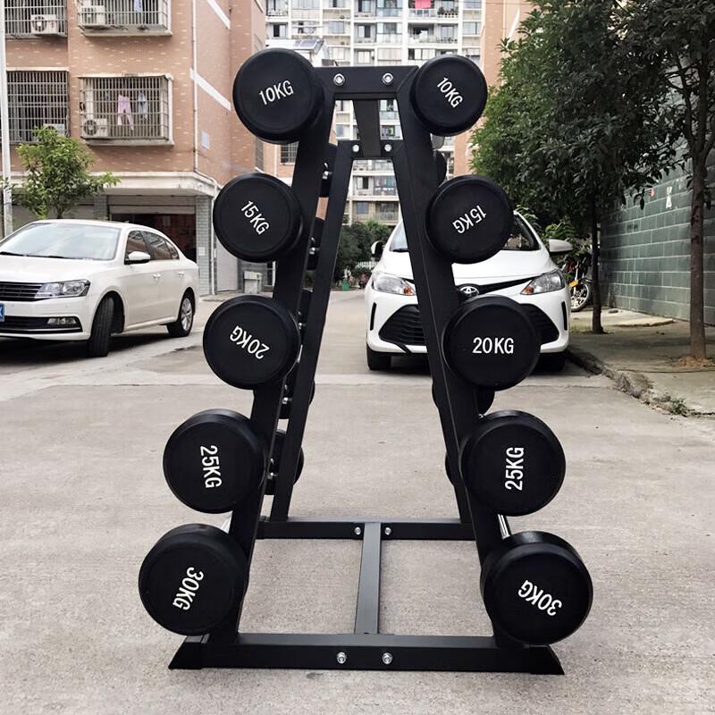 Fixed Rubber-Coated Barbell Set with Storage Rack