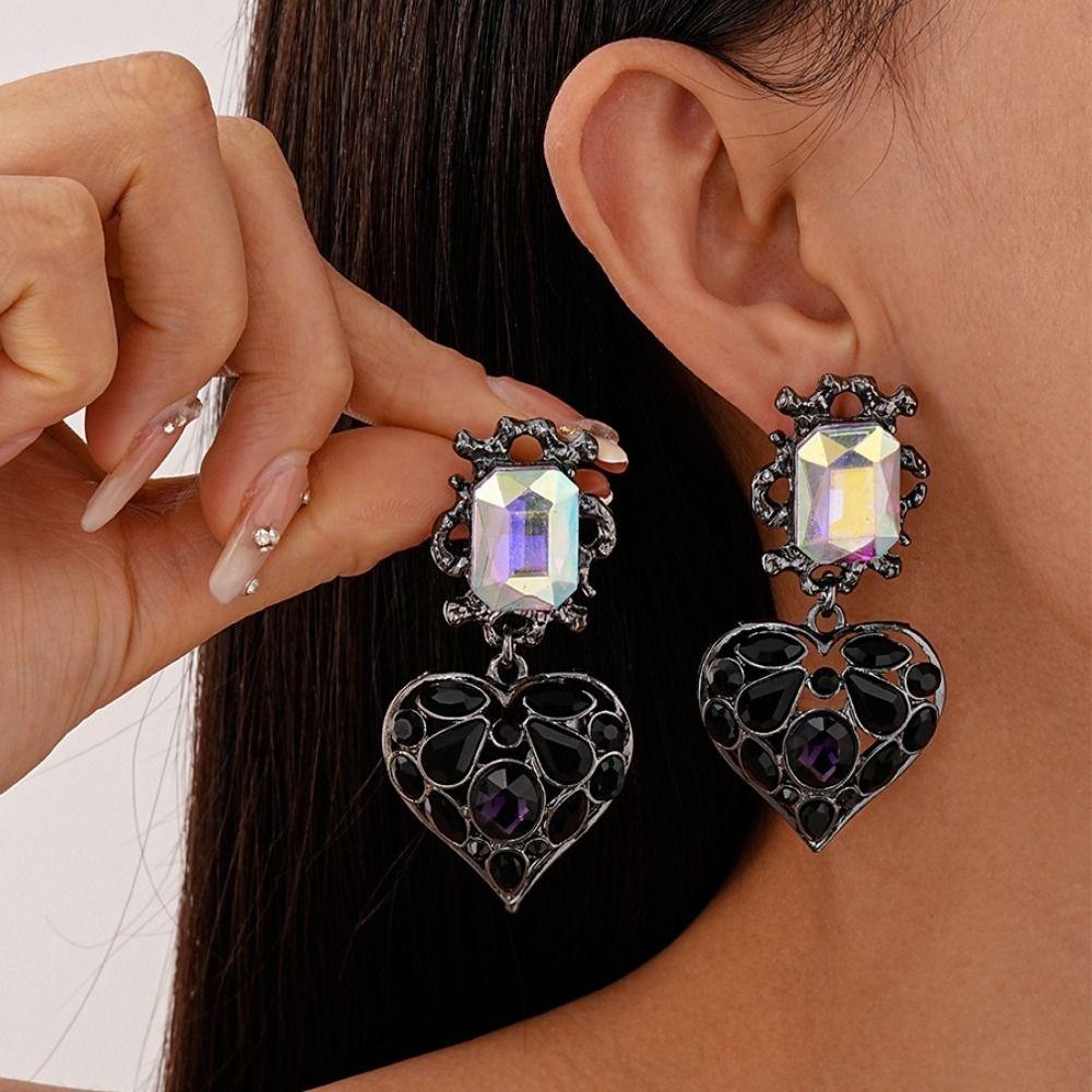 Vintage Heart Rhinestone Necklace Hollow Out Heart Drop Earrings Necklace Earrings Party