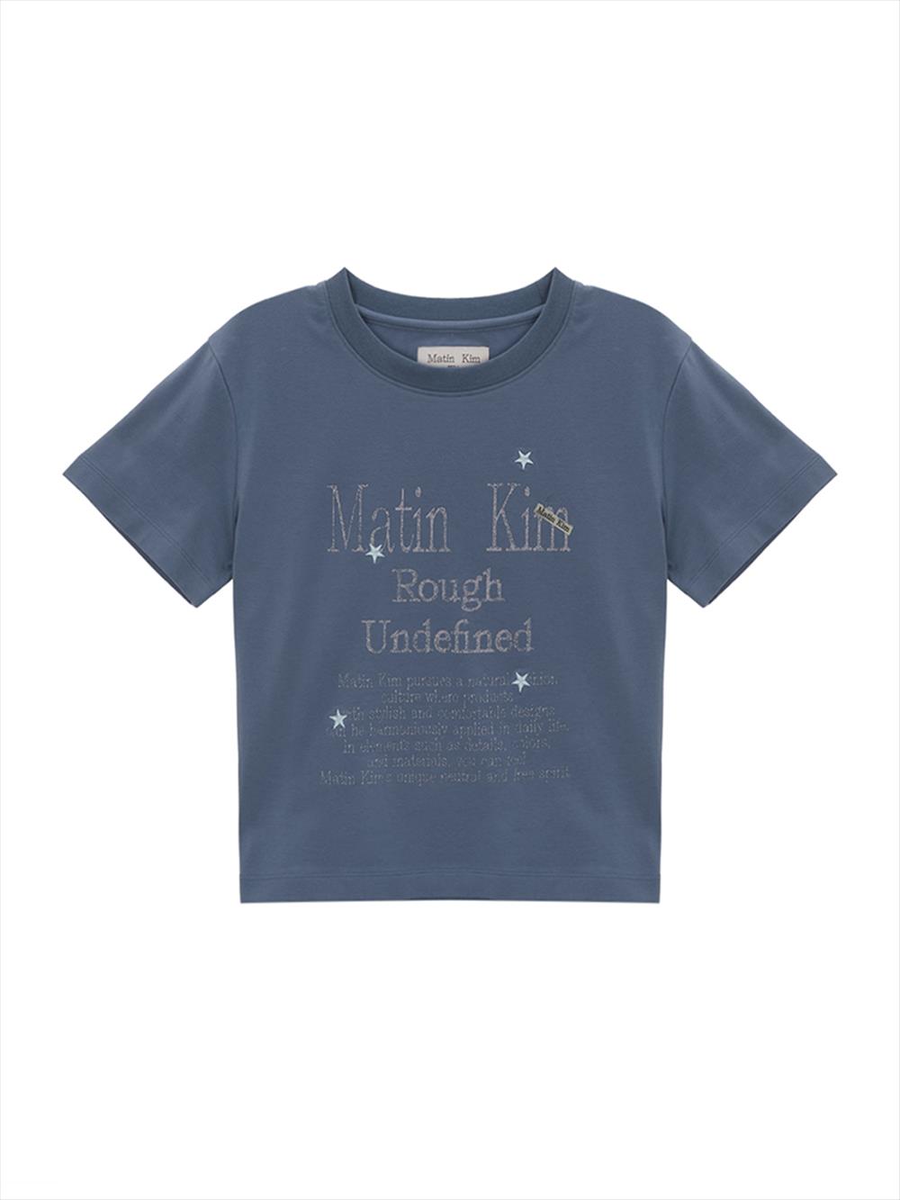 [Matinkim] Dazzle Lettering Crop Top in Blue S-BLUE