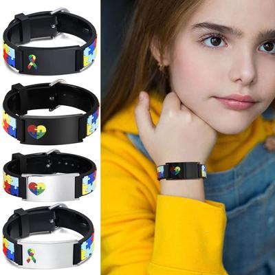 Personalisierte Autismus-Armband für kleinen Jungen Mädchen ,Graviertes Medizinischer Alarm ID Verstellbares Silikonarmband,Asperger Geschenk