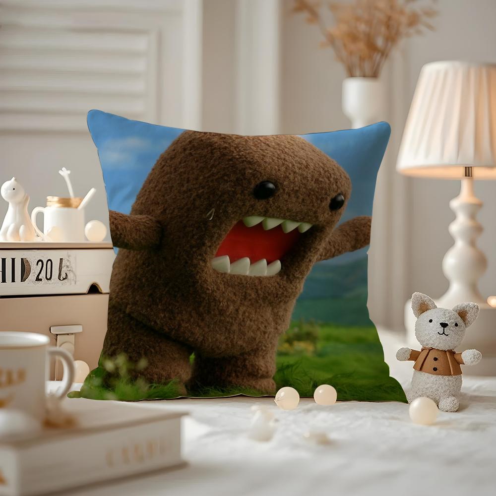 Cute Domo-kun Cushion Cover Anti-dustmite Pillowcase Invisible Zipper Silky Short Plush Sofa Cushion Cover