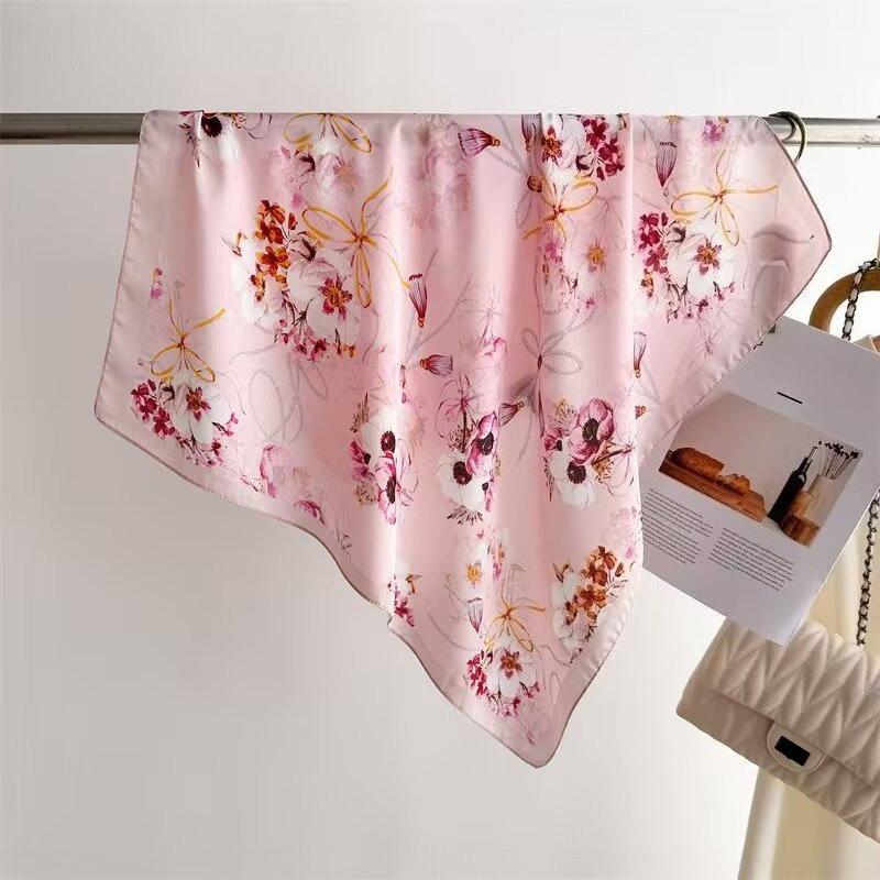 68Cm Lily Of The Valley Scarf Women'S Spring And Summer Thin Imitation Silk Square Scarf High-End Temperament Small Scarfs Shawl