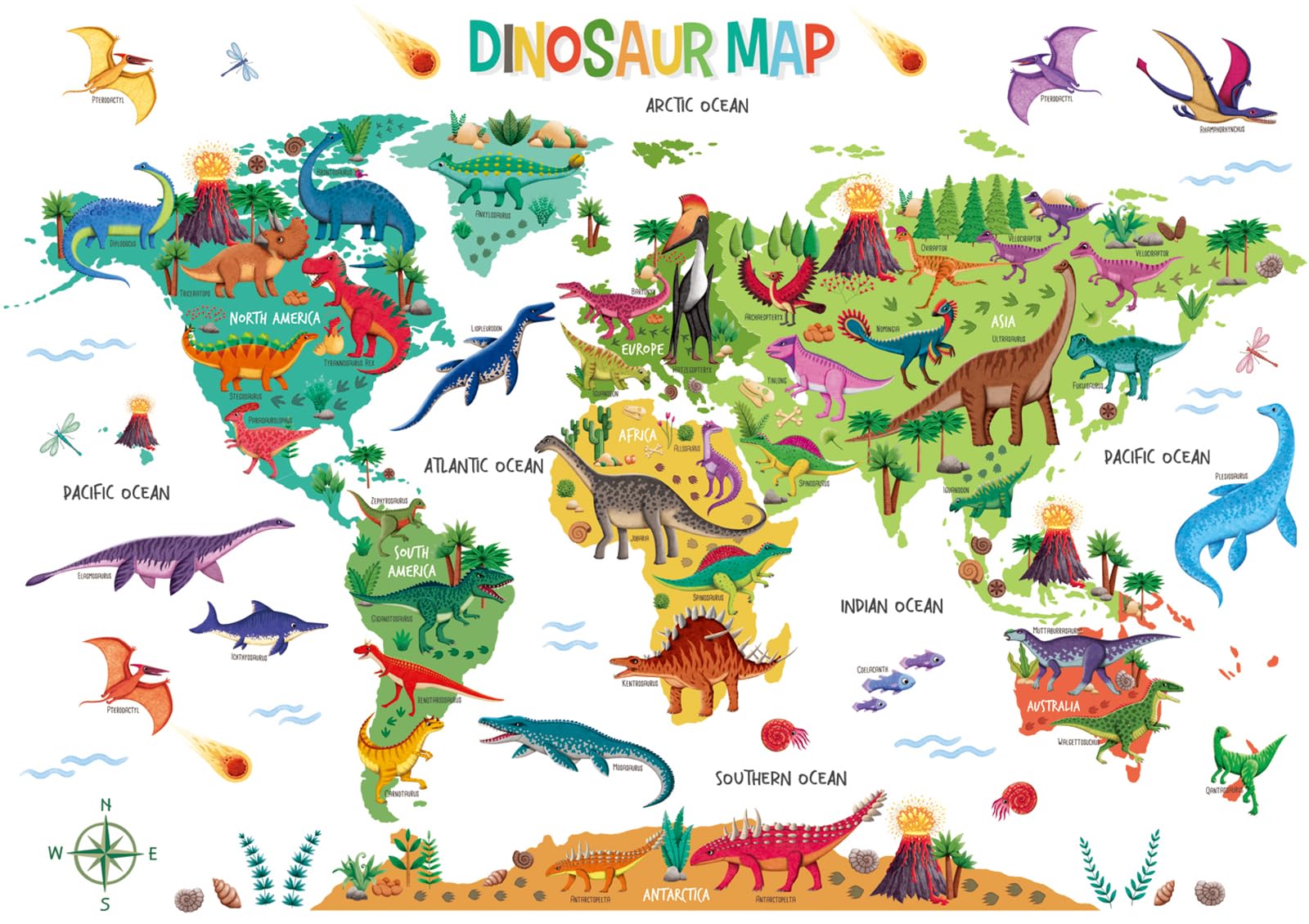 

DECOWALL Dinosaur World Map Wall Sticker Decorative for Wall Transfer Wall Art Sticker for Bathroom Teen Room Living Nordic Style SG2-2312 -