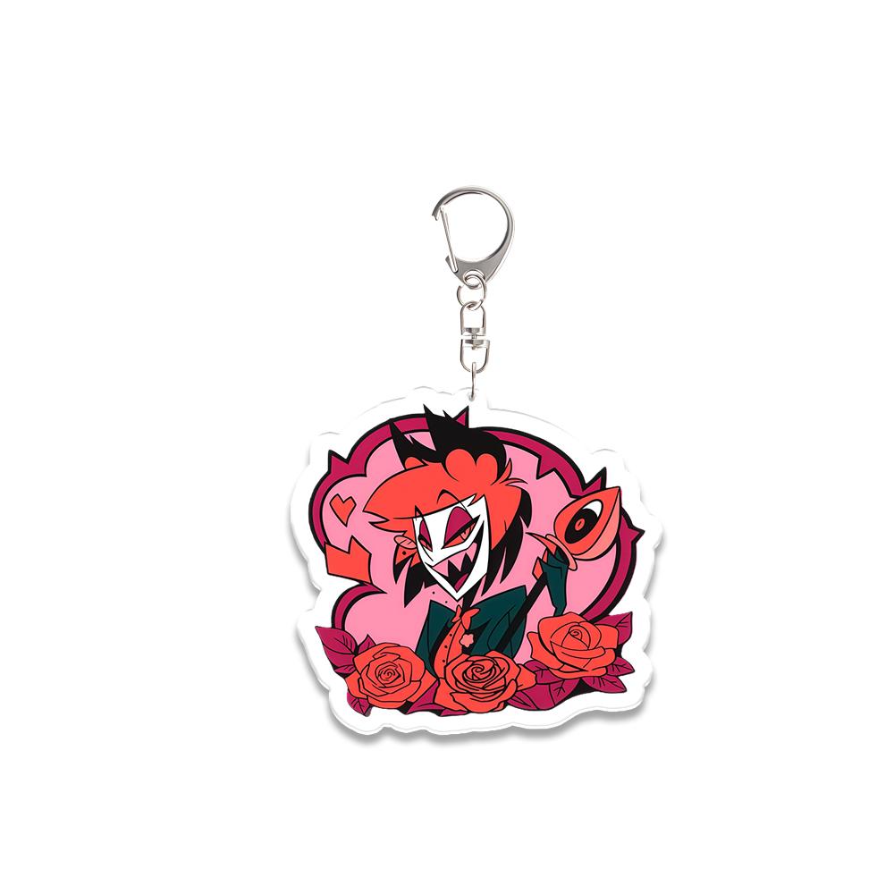 Anime Periferie Acryl Sleutelhanger Angel Dust Husk Vox Vaggie Valentino Alastor Schattige Rugzak Hanger Accessoires Festival Cadeau pink