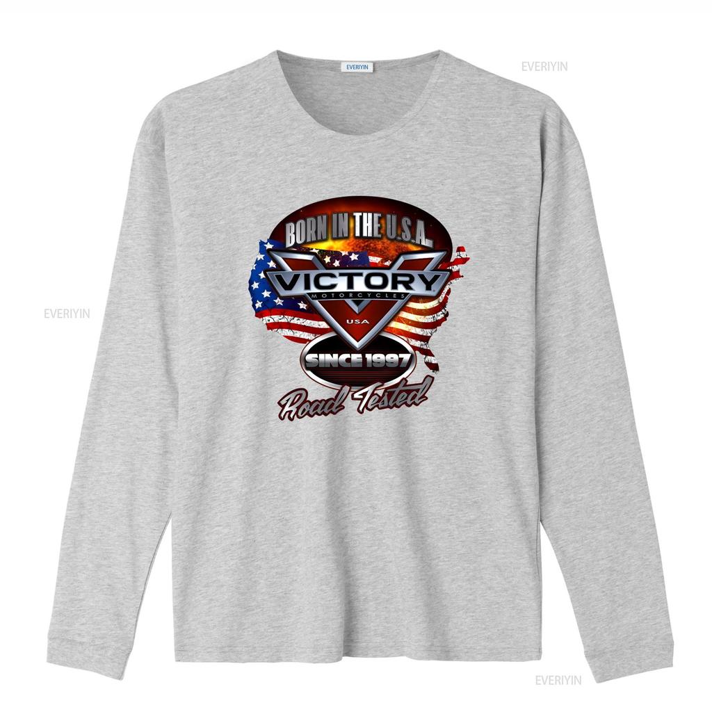 Born In The U S A Victory Motorcycle Softstyle T Shirt Since 1997 Road Tested USA Flag Design Vintage Washed Casual Soft