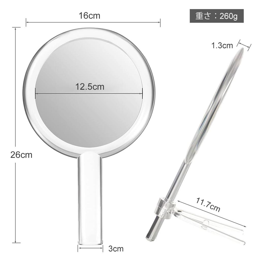 MILEDUO Handheld Makeup Mirror with 1x and 10x Tabletop Stand Round Cosmetic Clear Mirror, Double-Sided Magnification, Handle-Mounted Double-Sided
