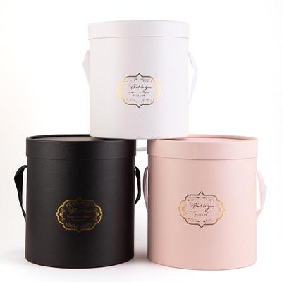 Round Flower Box Set of Three: Handheld Cylindrical Gift Boxes In Large, Medium, and Small Sizes for Fresh Flower Arrangements and Rose Bouquets.