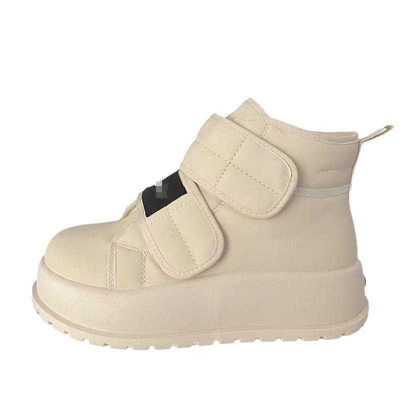 Warm Thick-soled Snow Boots, Velcro and Fleece High-top Cotton Shoes, Bread Ankle Boots for Women
