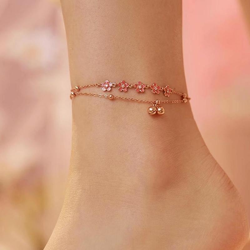 Elegant Copper Ankle Chain With Delicate Peach Blossom Bell Charm For Daily Wear Comfort Fit Accessory for Women