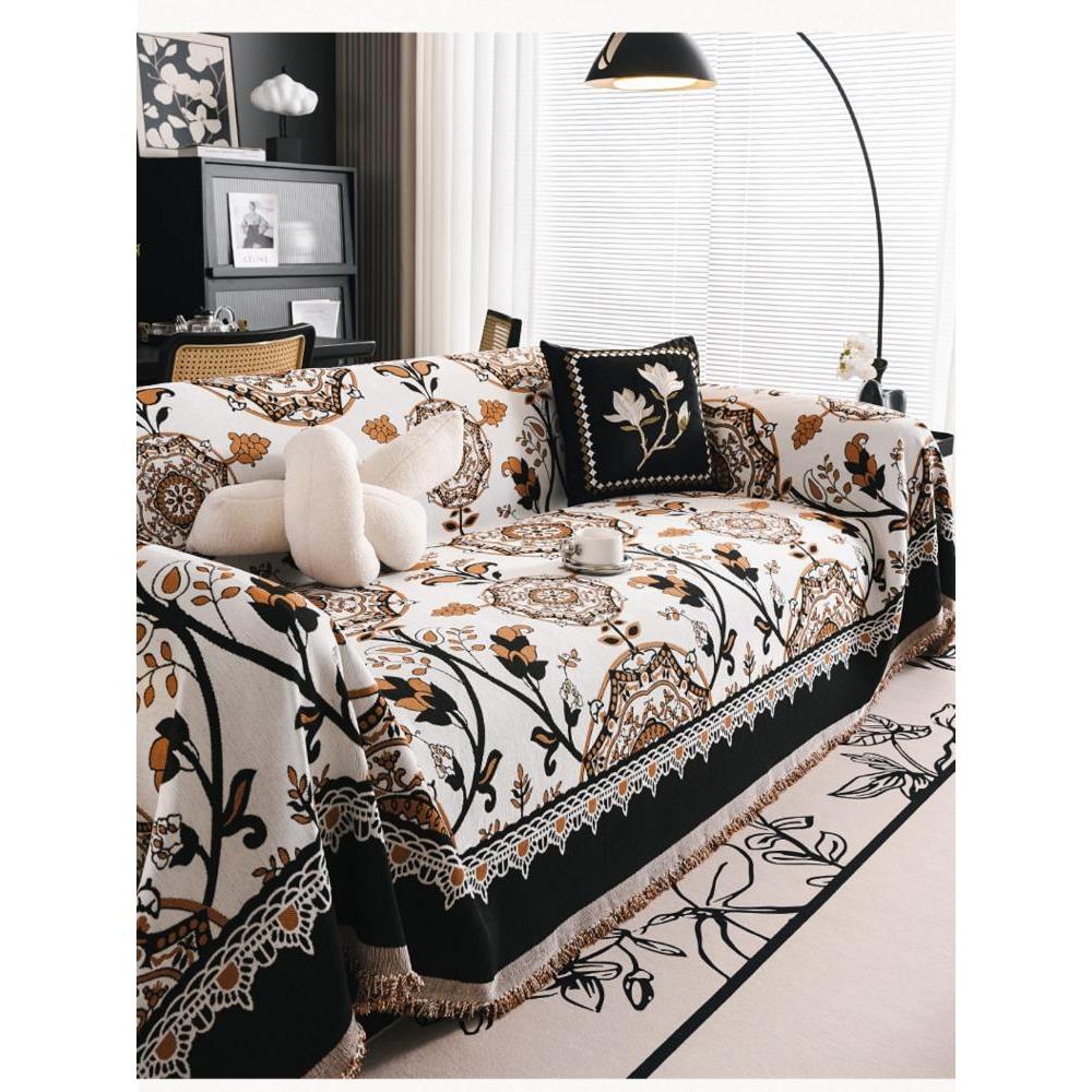 Toalha de sofá de tecido chenille vintage exótico estilo americano capas de sofá laváveis à máquina capa à prova de poeira para decoração de sala de estar