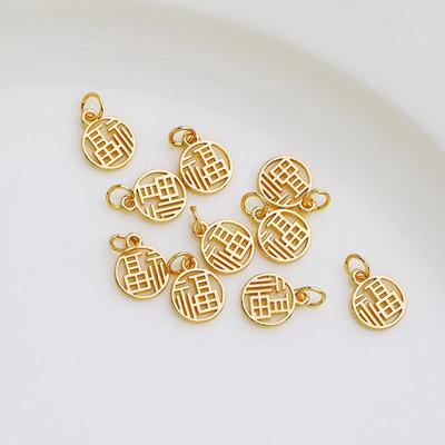 14K Goldplattierter farbechter runder 'Fu'-Anhänger für DIY Armband/Halskette Schmuck