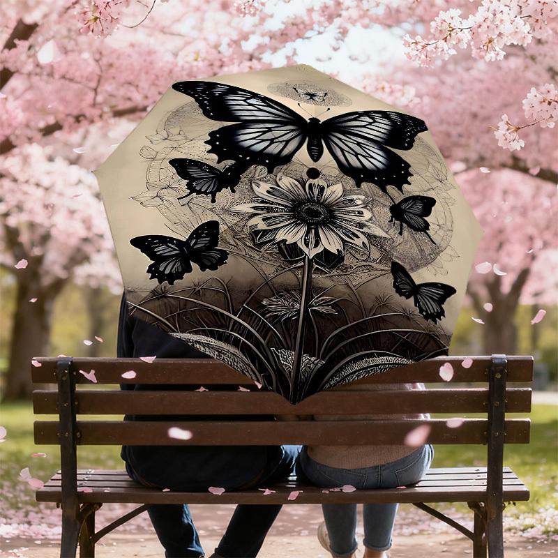 1pc Butterfly Flower Automatic Open/Close Umbrella Compact Folding Umbrella with 8-Rib Shaft for Women/Men, Elegant Birthday1224S