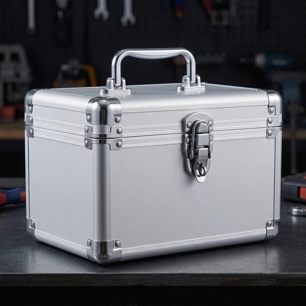 Multifunctional Aluminum Alloy Tool Box 9.5x6.3x6.3in Heavy Duty Handle Buckle Portable Organizer Case for Instruments Tools