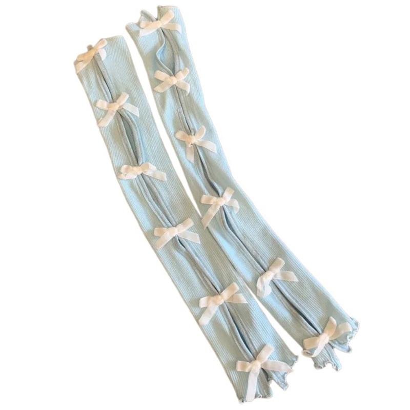 Flocking Bowknot Arm Sleeves for Women Teens Girl Elegant Hollowed Out Decorative Sleeves JK Arm Decors Party Oversleeve