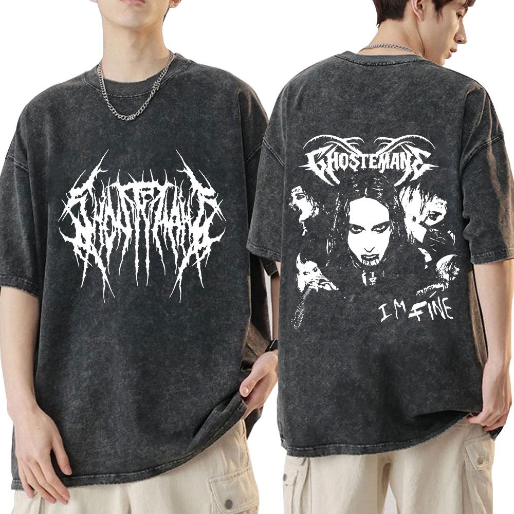 

Ghostemane Double Sided Print Washed T-shirt Men Women Fashion Hip Hop T-shirts Metal Rock Vintage Distressed T Shirt Streetwear XL