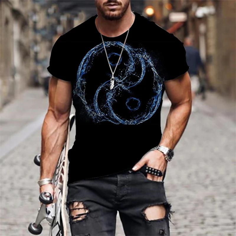 3D Tai Chi Yin Yang Printed Men's T-shirt, Street Fashion Personality,