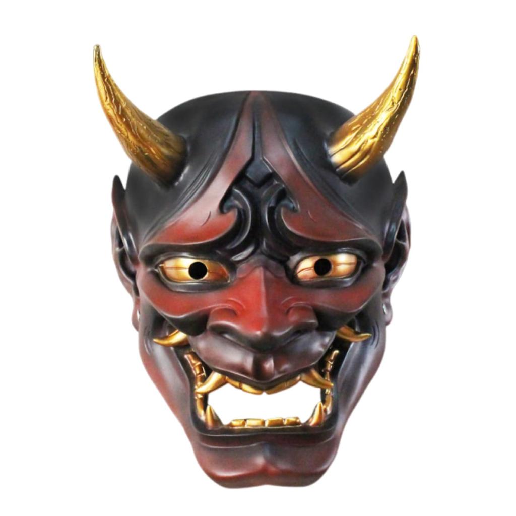 WATANABEdo Hannya Mask Oni Setsubun Costume Cosplay Photography Prop Red Demon Gold Horn Tooth Japanese Style Horror Interior Decoration