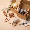 4 Pcs Baby Wooden Crochet Rattle Toys Natural Wooden Teether Animal Rattle Montessori Toy Eco Friendly Infant Newborn Gift