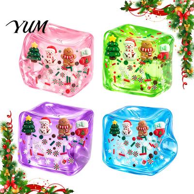 Clear Cube Squeeze Toy Christmas Stress Sensory Toy, Anxiety Relief Ice with Soft Toys Snowman Tree Snowflake, Xmas Stocking Stuffers