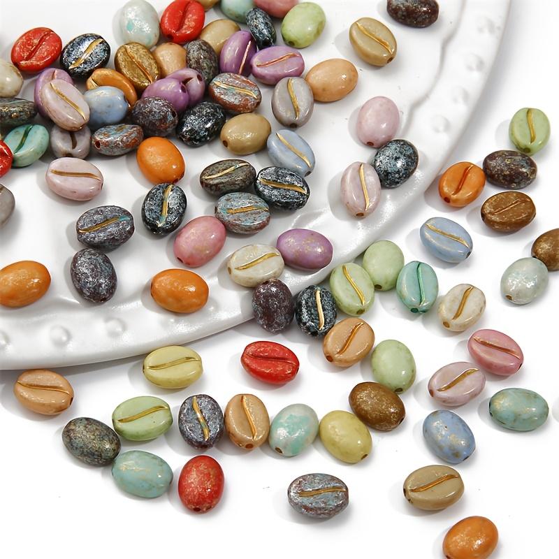 60pcs Vintage Acrylic Coffee Bean Beads, Multicolor Imitation Coffee Pods with Golden Piercing Details for DIY Jewelry Making – Ideal for Bracelets