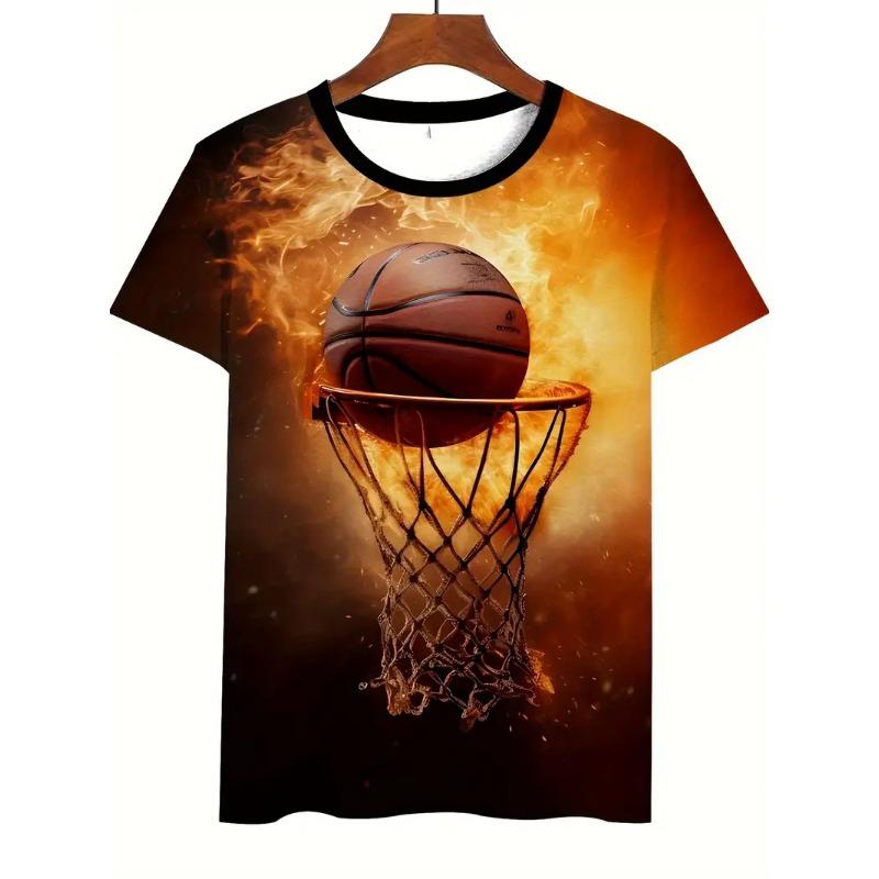 Plus Size Men's Basketball Pattern 3D Printed Round Neck Short Sleeved T-shirt Summer Fashion Casual Comfortable Versatile Top