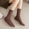 C Middle Tube Pile Sock  Sock Simple Autumn Winter Solid Colour Cotton Pleated Vertical Strips Casual Stocking