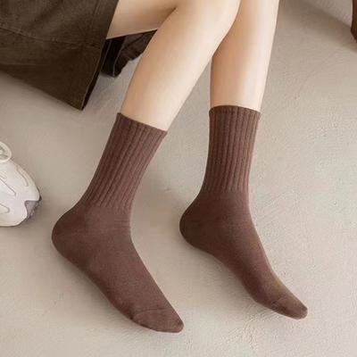 C Middle Tube Pile Sock  Sock Simple Autumn Winter Solid Colour Cotton Pleated Vertical Strips Casual Stocking