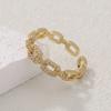 Gold Sliver Color Link Chain Shape Paved Diamond Cuff Rings For Women Copper Adjustable Figure Accessory