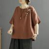 Women's Retro Embroidered Cotton-Linen Short Sleeve Top
