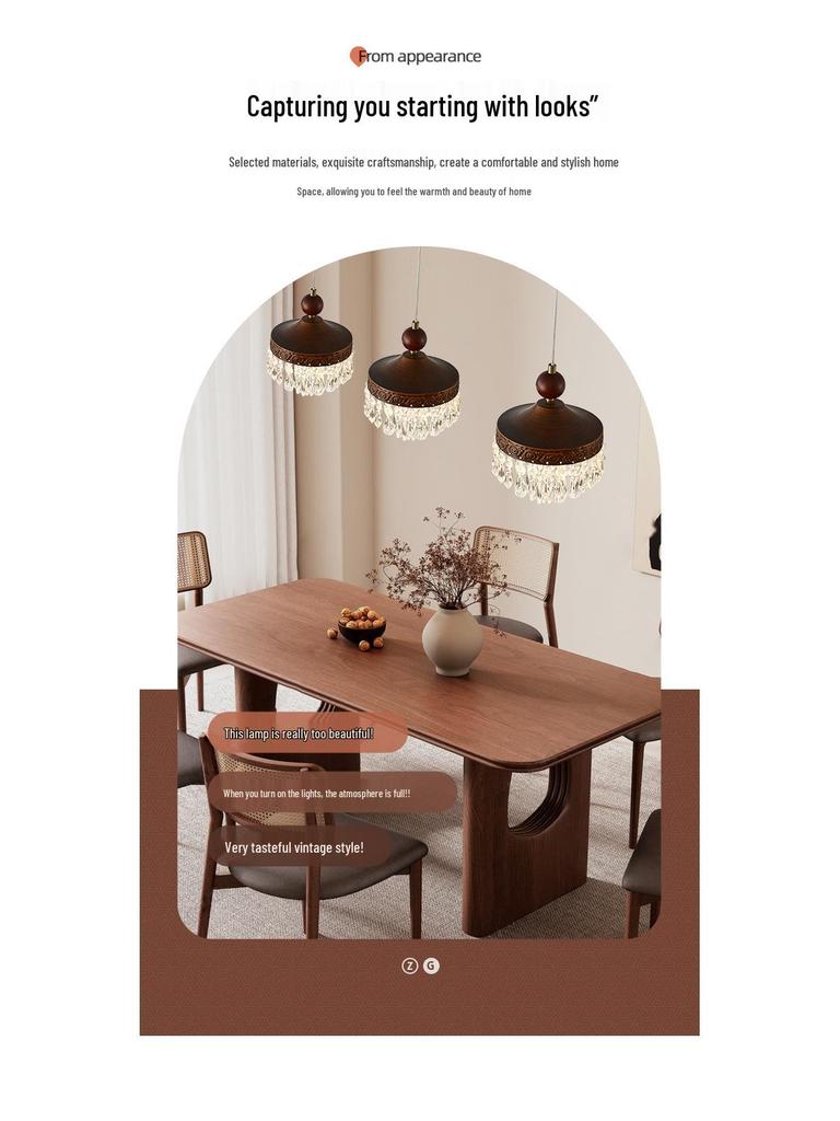 Walnut Retro Chandelier, Eye-Protective Lamp for Chinese Restaurant, Bar, Bedside, or Study.