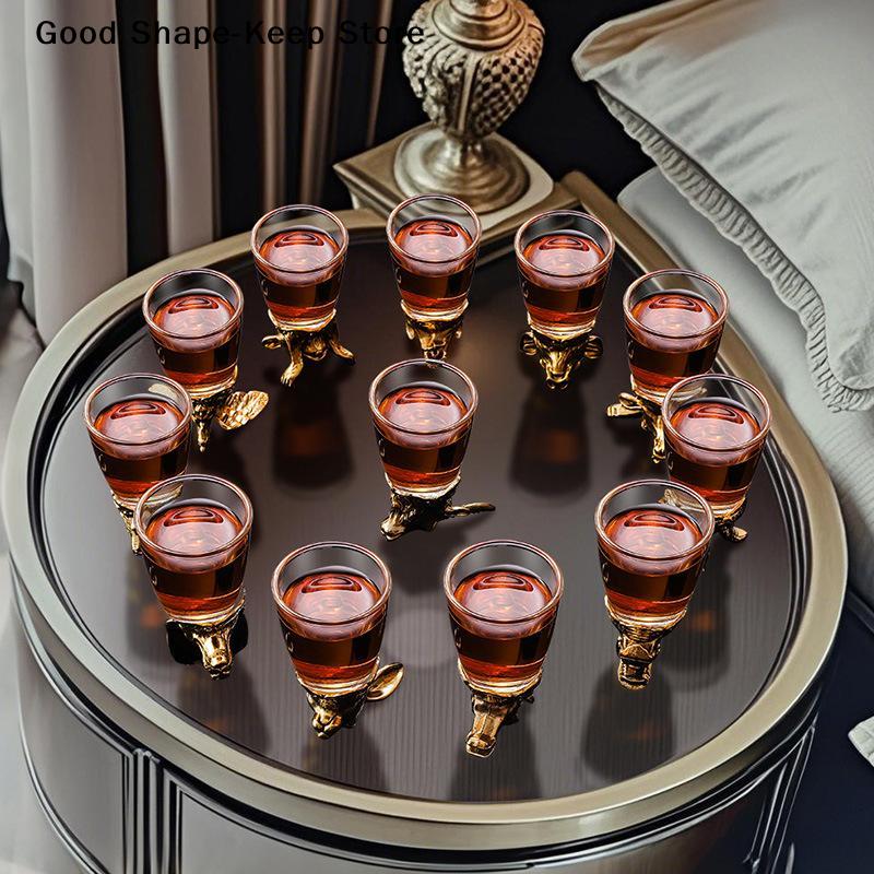 12Pcs Zodiac Liquor Wine Glass Set Small Household Wine Glasses Hip Flasks Imitation Drinkware Exquisite Gift Set