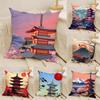 Retro Japanese Pagoda Landscape 1 Pillow Case Linen Cushion Covers For Decorative Sofa Home Pillows Case Car Chair Pillows Cases