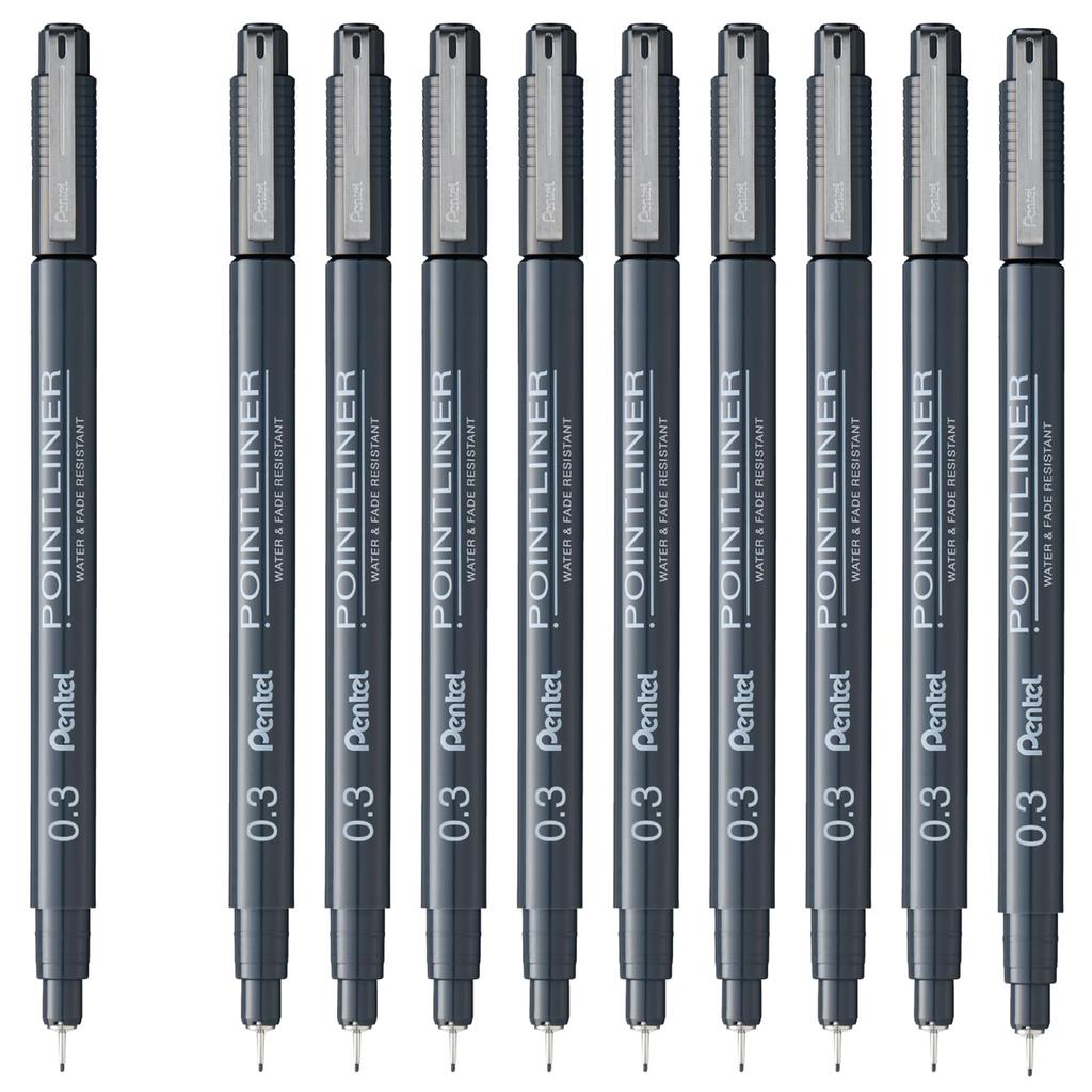 PENTEL Point Liner 10 Water-Based Pen, 0.3mm, Black, Pens, S20P-3AD(10)