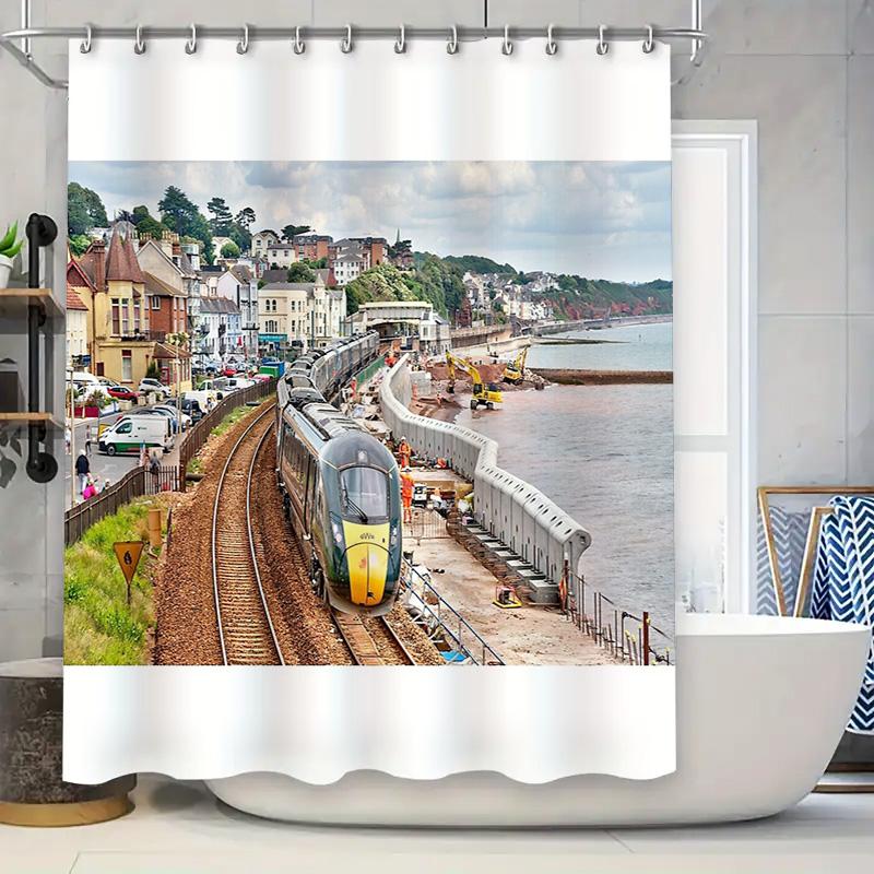 Train Scenic Shower Curtain Railway Landscape Bathroom Decor Vintage Steam Engine Travel Photography Backdrop Washroom Art 90x180cm