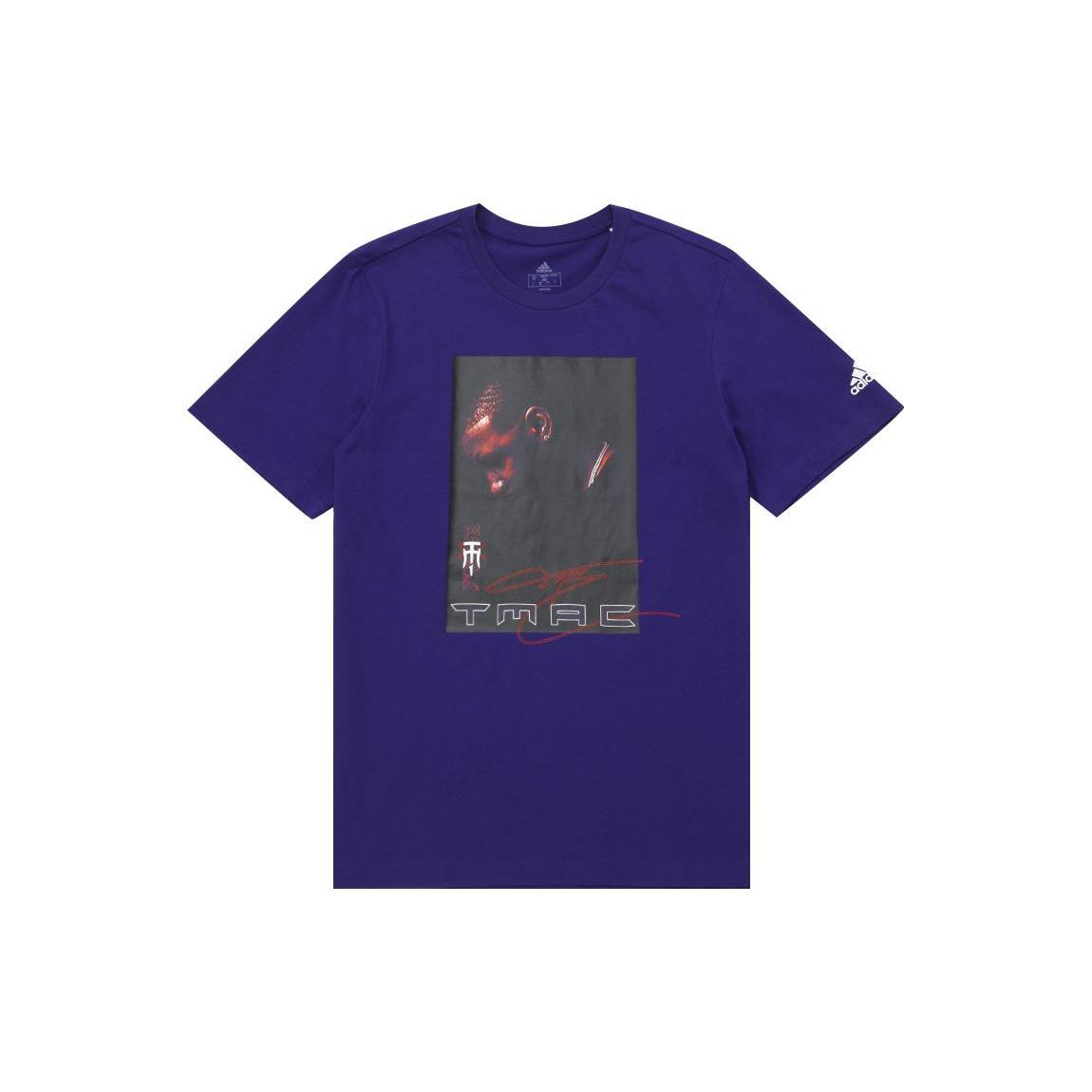 Men s adidas Tmac Tee 25th Character Alphabet Printing Round Neck Short Sleeve Blue T-Shirt HS8516 L