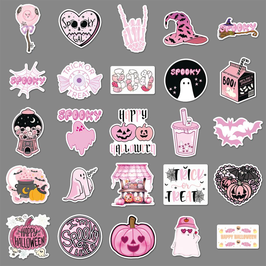 50 Pink Halloween Graffiti Stickers Personalized Cartoon Holiday Decoration Mobile Phone Case Water Cup Stickers