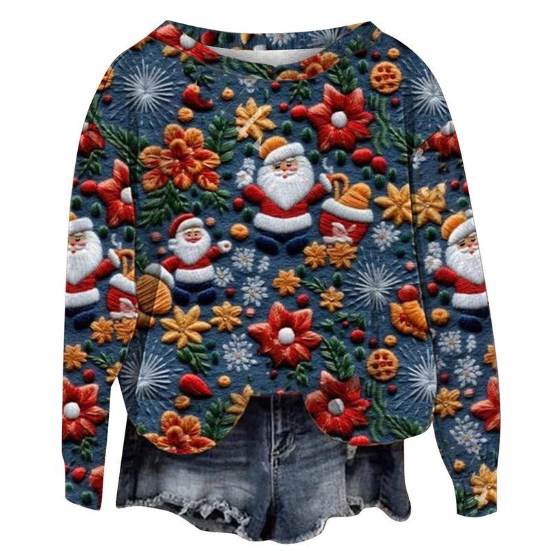 Fall and Winter Cross-Border New Arrival Sweatshirt Female 3D Digital Print Christmas round-Neck Shirt Tops Christmas Hoodie