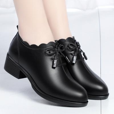 Lederschuhe, Weiches Leder, Weiche Sohle, Bequeme Damenschuhe, Frühlings-Neuer Stil, Mittelhoher Absatz, Tiefe Mund-Damenschuhe