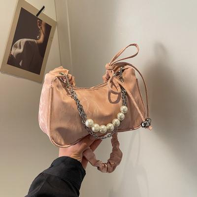 Pearl Portable Small Square Bag Shoulder Bag Fashion Women'S Bag Textured Pu Versatile Underarm Bag