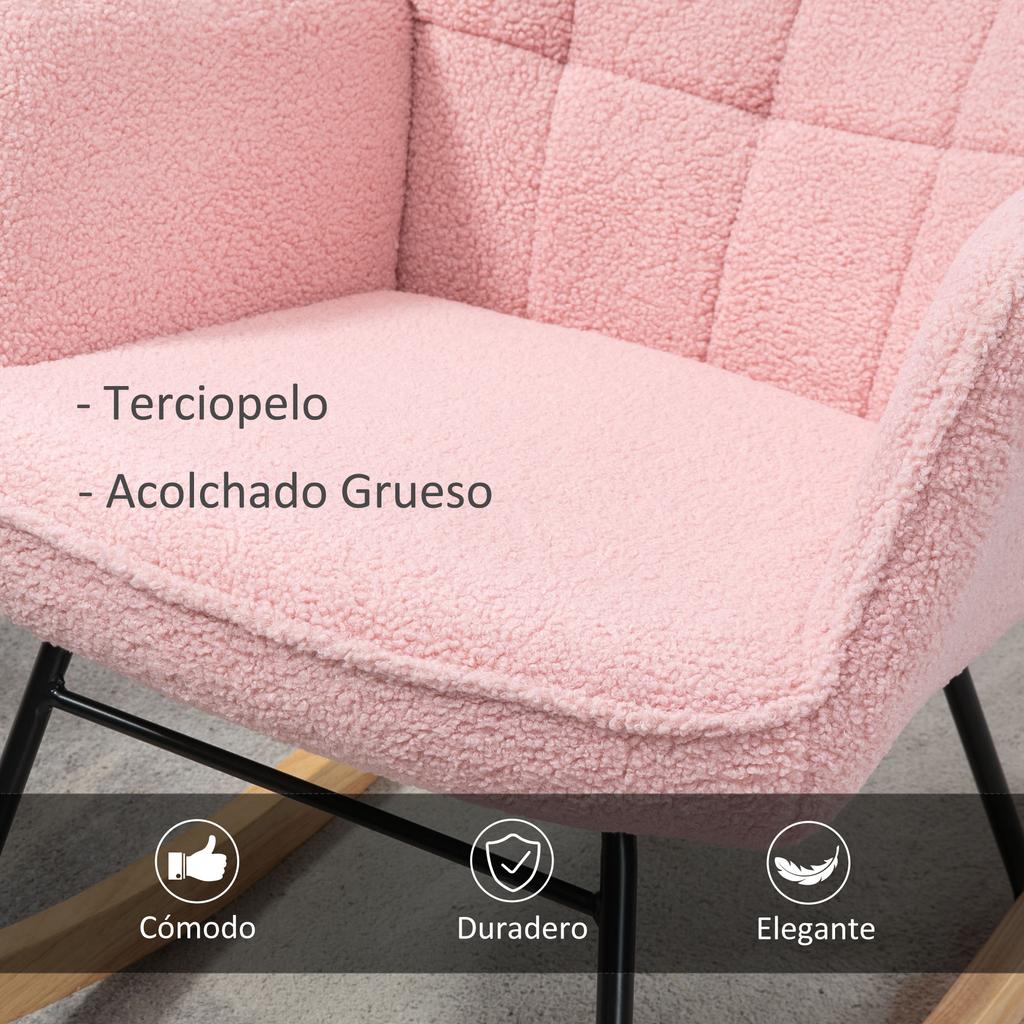 Rocking Chair, Sheepskin, 40 Degrees, Beech Wood Legs, 120 kg Load, 71 x 98 x 101 cm, Pink