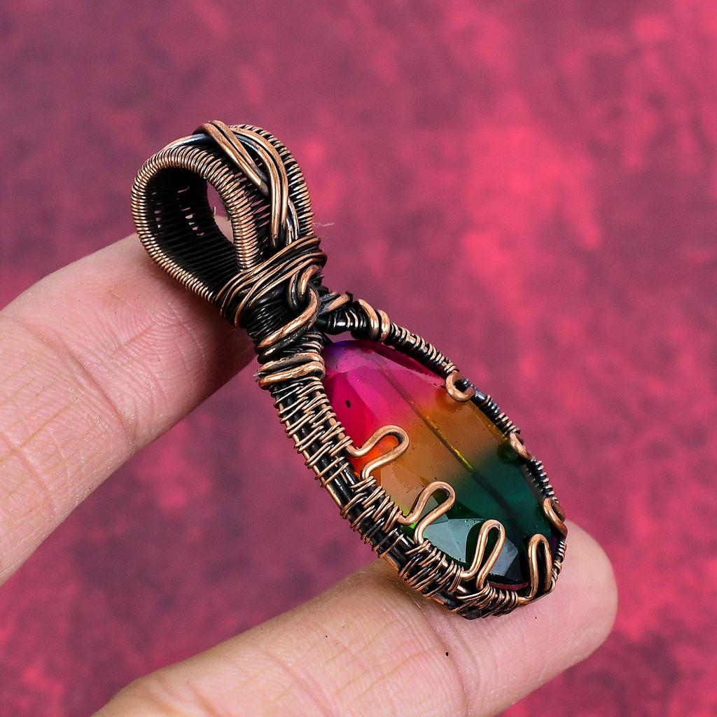 Faceted multi tourmaline pendant copper wire wrapped pendant handmade pendant multi tourmaline gemstone jewelry wedding gifts copper jewelry